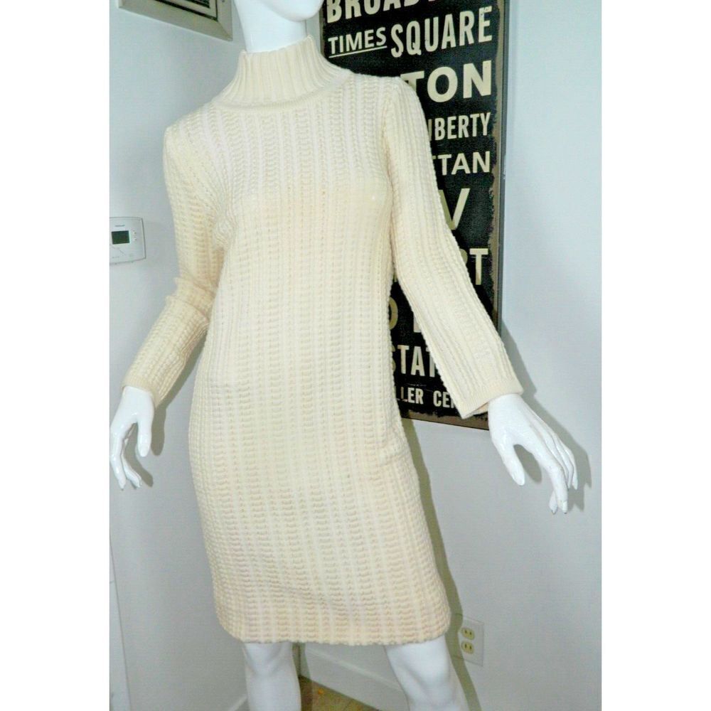 Mallory Dress Size Small Ivory 1960's Sweater Italian Knit‎ 100% Wool Vintage